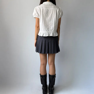 Jenny Puff Punched Lace Frill Short Sleeve Summer Blouse