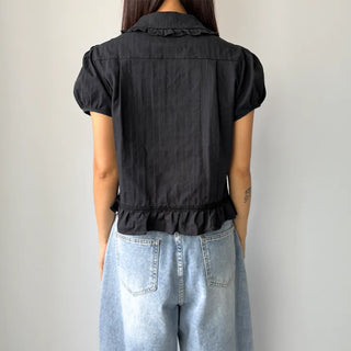 Jenny Puff Punched Lace Frill Short Sleeve Summer Blouse