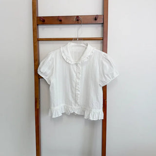 Jenny Puff Punched Lace Frill Short Sleeve Summer Blouse