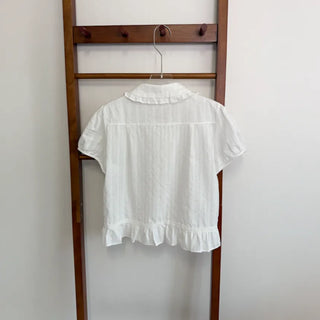 Jenny Puff Punched Lace Frill Short Sleeve Summer Blouse