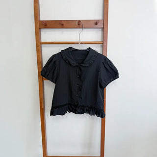Jenny Puff Punched Lace Frill Short Sleeve Summer Blouse