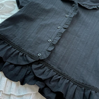 Jenny Puff Punched Lace Frill Short Sleeve Summer Blouse
