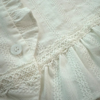 Jenny Puff Punched Lace Frill Short Sleeve Summer Blouse