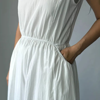 Elastic Waist Sleeveless Flare A-Line Crinkly Guest Anorak Dress