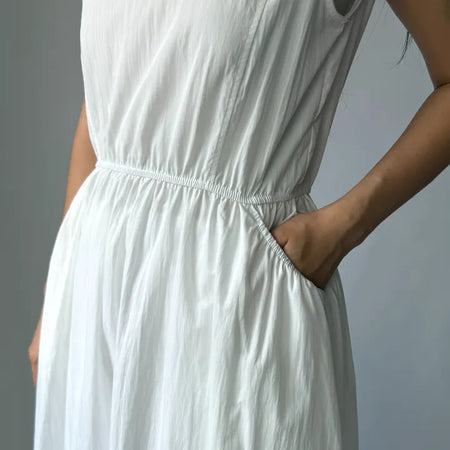 Elastic Waist Sleeveless Flare A-Line Crinkly Guest Anorak Dress