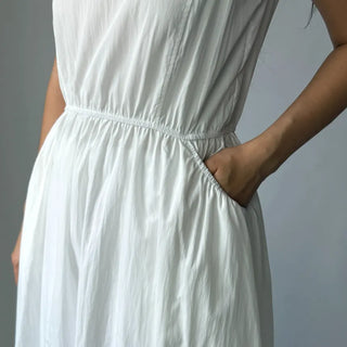 Elastic Waist Sleeveless Flare A-Line Crinkly Guest Anorak Dress