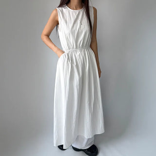 Elastic Waist Sleeveless Flare A-Line Crinkly Guest Anorak Dress