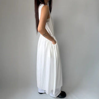 Elastic Waist Sleeveless Flare A-Line Crinkly Guest Anorak Dress