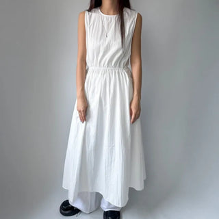 Elastic Waist Sleeveless Flare A-Line Crinkly Guest Anorak Dress