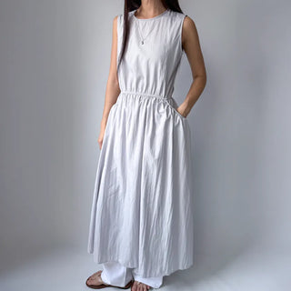 Elastic Waist Sleeveless Flare A-Line Crinkly Guest Anorak Dress