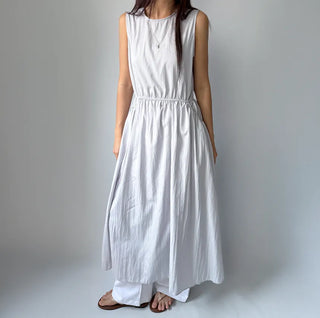 Elastic Waist Sleeveless Flare A-Line Crinkly Guest Anorak Dress