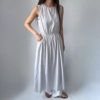 Elastic Waist Sleeveless Flare A-Line Crinkly Guest Anorak Dress