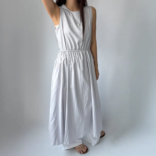 Elastic Waist Sleeveless Flare A-Line Crinkly Guest Anorak Dress