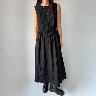 Elastic Waist Sleeveless Flare A-Line Crinkly Guest Anorak Dress