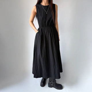 Elastic Waist Sleeveless Flare A-Line Crinkly Guest Anorak Dress