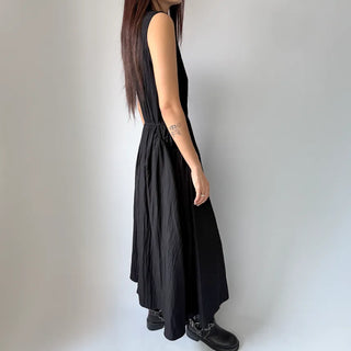 Elastic Waist Sleeveless Flare A-Line Crinkly Guest Anorak Dress