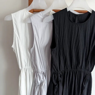 Elastic Waist Sleeveless Flare A-Line Crinkly Guest Anorak Dress