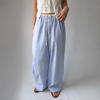 Striped Color Block Wide Maternity Pajama Summer Pants