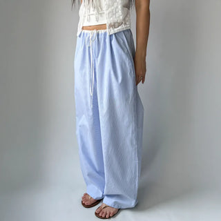 Striped Color Block Wide Maternity Pajama Summer Pants