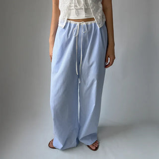 Striped Color Block Wide Maternity Pajama Summer Pants