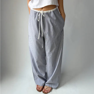 Striped Color Block Wide Maternity Pajama Summer Pants
