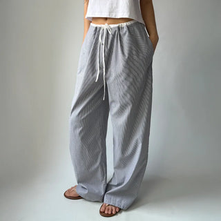 Striped Color Block Wide Maternity Pajama Summer Pants
