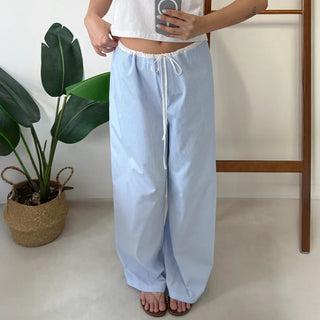 Striped Color Block Wide Maternity Pajama Summer Pants