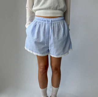 Cool Striped Lace Pajamas Elastic Waist 34 Shorts