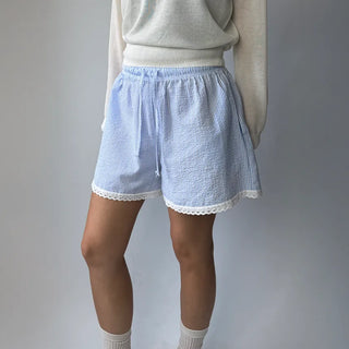Cool Striped Lace Pajamas Elastic Waist 34 Shorts