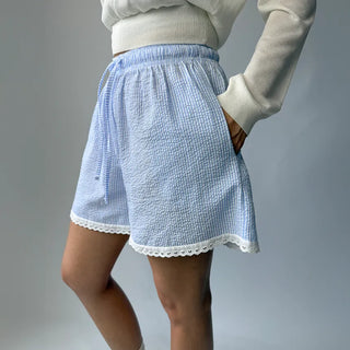 Cool Striped Lace Pajamas Elastic Waist 34 Shorts
