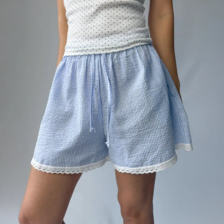 Cool Striped Lace Pajamas Elastic Waist 34 Shorts