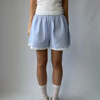 Cool Striped Lace Pajamas Elastic Waist 34 Shorts