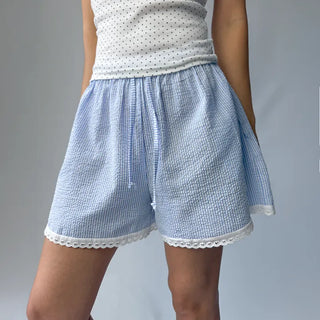 Cool Striped Lace Pajamas Elastic Waist 34 Shorts