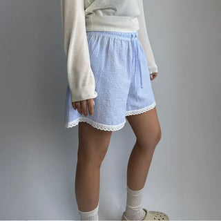 Cool Striped Lace Pajamas Elastic Waist 34 Shorts