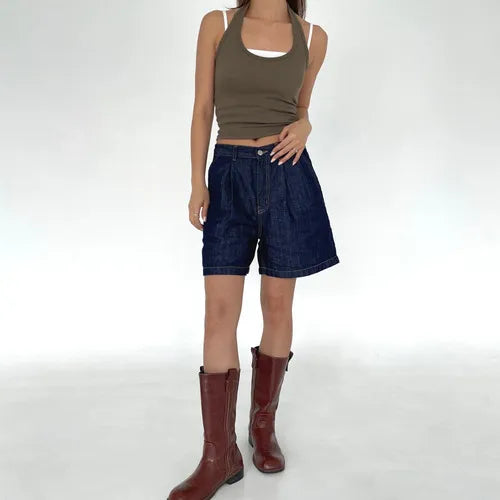 Linen A-Line Denim Half-length Shorts