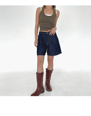Linen A-Line Denim Half-length Shorts