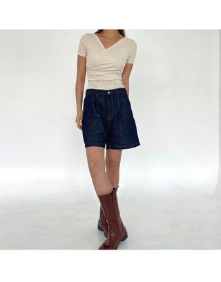 Linen A-Line Denim Half-length Shorts