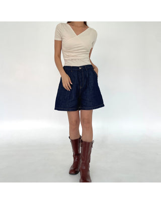 Linen A-Line Denim Half-length Shorts