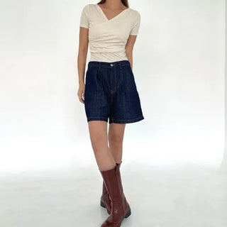 Linen A-Line Denim Half-length Shorts