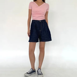 Linen A-Line Denim Half-length Shorts