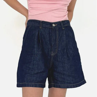 Linen A-Line Denim Half-length Shorts
