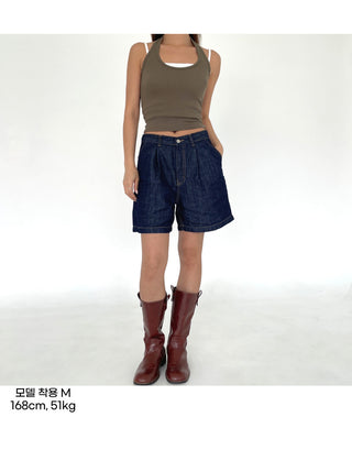 Linen A-Line Denim Half-length Shorts