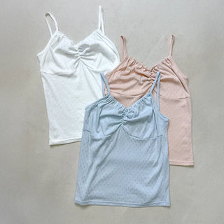 Soft Cotton Punched Shirred Layered Sleeveless Strappy Top Korea