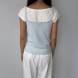 Soft Cotton Punched Shirred Layered Sleeveless Strappy Top Korea