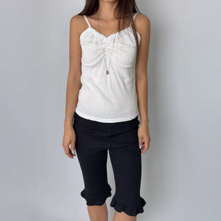 Soft Cotton Punched Shirred Layered Sleeveless Strappy Top Korea