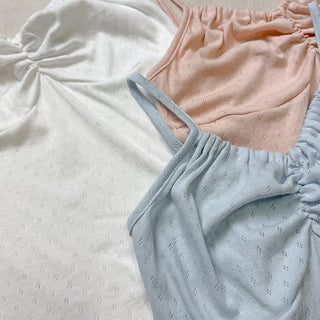 Soft Cotton Punched Shirred Layered Sleeveless Strappy Top Korea