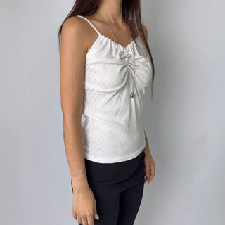 Soft Cotton Punched Shirred Layered Sleeveless Strappy Top Korea
