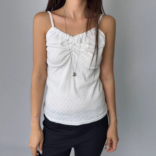 Soft Cotton Punched Shirred Layered Sleeveless Strappy Top Korea