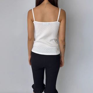 Soft Cotton Punched Shirred Layered Sleeveless Strappy Top Korea