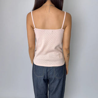 Soft Cotton Punched Shirred Layered Sleeveless Strappy Top Korea
